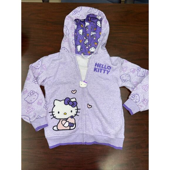 Hello Kitty Purple Zip Up Jacket with Hood Size Girls 7 - Picture 1 of 7